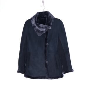 MODA ITALIA Lambskin and Shearling Coat Off-Center Shawl Collar Women's M